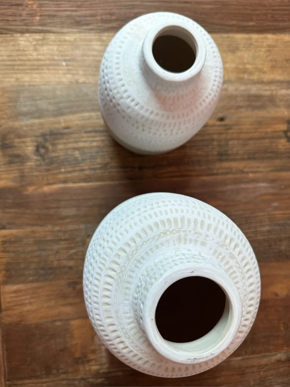 Neutral Textured Ceramic Vase Set - White & Taupe